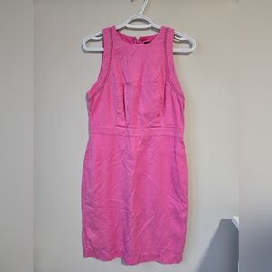 Ann Taylor pink sleeveless midi dress, embroidered trim, fully lined, sz 8, new